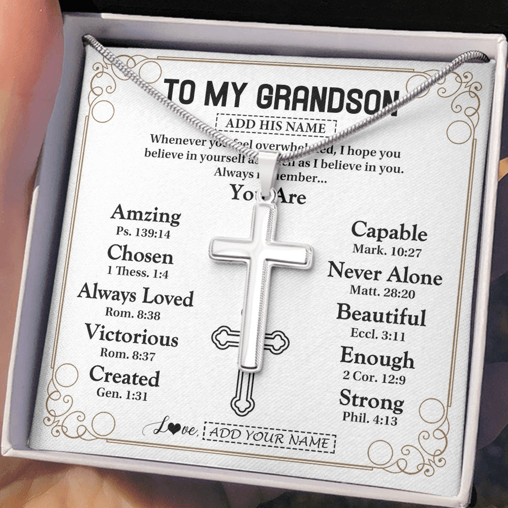 Stainless Cross Necklace Stainless Steel | 2 | Personalized To My Grandson Gifts Necklace From Grandma Grandpa Christ Christian Gifts For Grandson Birthday Christmas Graduation Gift Box Message Card | https://teecentury.