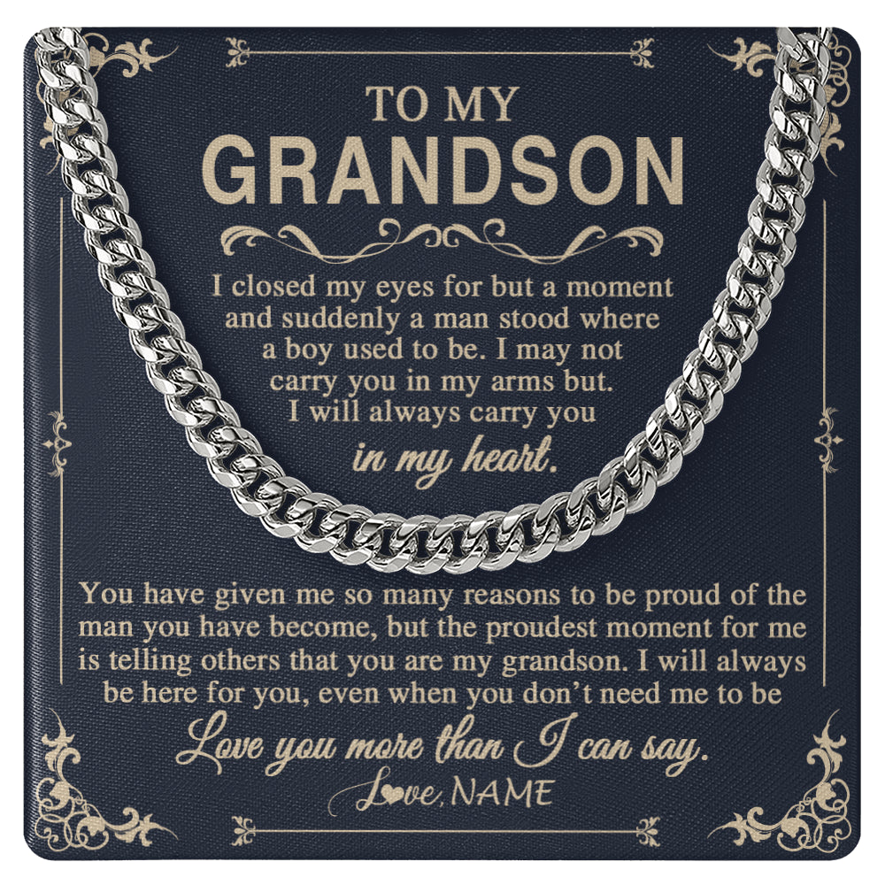 Cuban Link Chain Necklace Stainless Steel | 1 | Personalized To My Grandson Gifts Necklace From Grandma Grandpa I Closed My Eyes Gift For Grandson Birthday Jewelry For Men Customized Gift Box Message Card | teecentury