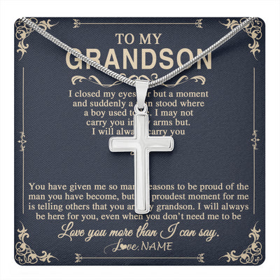 Stainless Cross Necklace Stainless Steel | 1 | Personalized To My Grandson Gifts Necklace From Grandma Grandpa I Closed My Eyes Gift For Grandson Birthday Jewelry For Men Customized Gift Box Message Card | teecentury