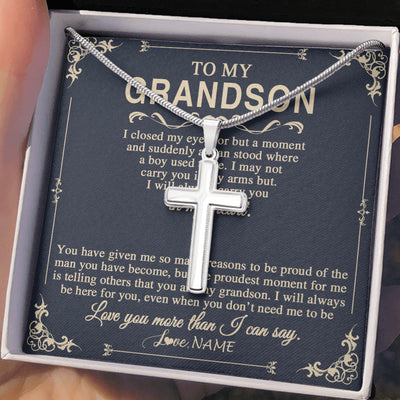 Stainless Cross Necklace Stainless Steel | 2 | Personalized To My Grandson Gifts Necklace From Grandma Grandpa I Closed My Eyes Gift For Grandson Birthday Jewelry For Men Customized Gift Box Message Card | teecentury