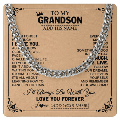 Cuban Link Chain Necklace Stainless Steel | 1 | Personalized To My Grandson Gifts Necklace From Grandma Grandpa Never Forget How Much I Love You Grandson Birthday Gifts Christmas Gift Box Message Card | https://teecentury.
