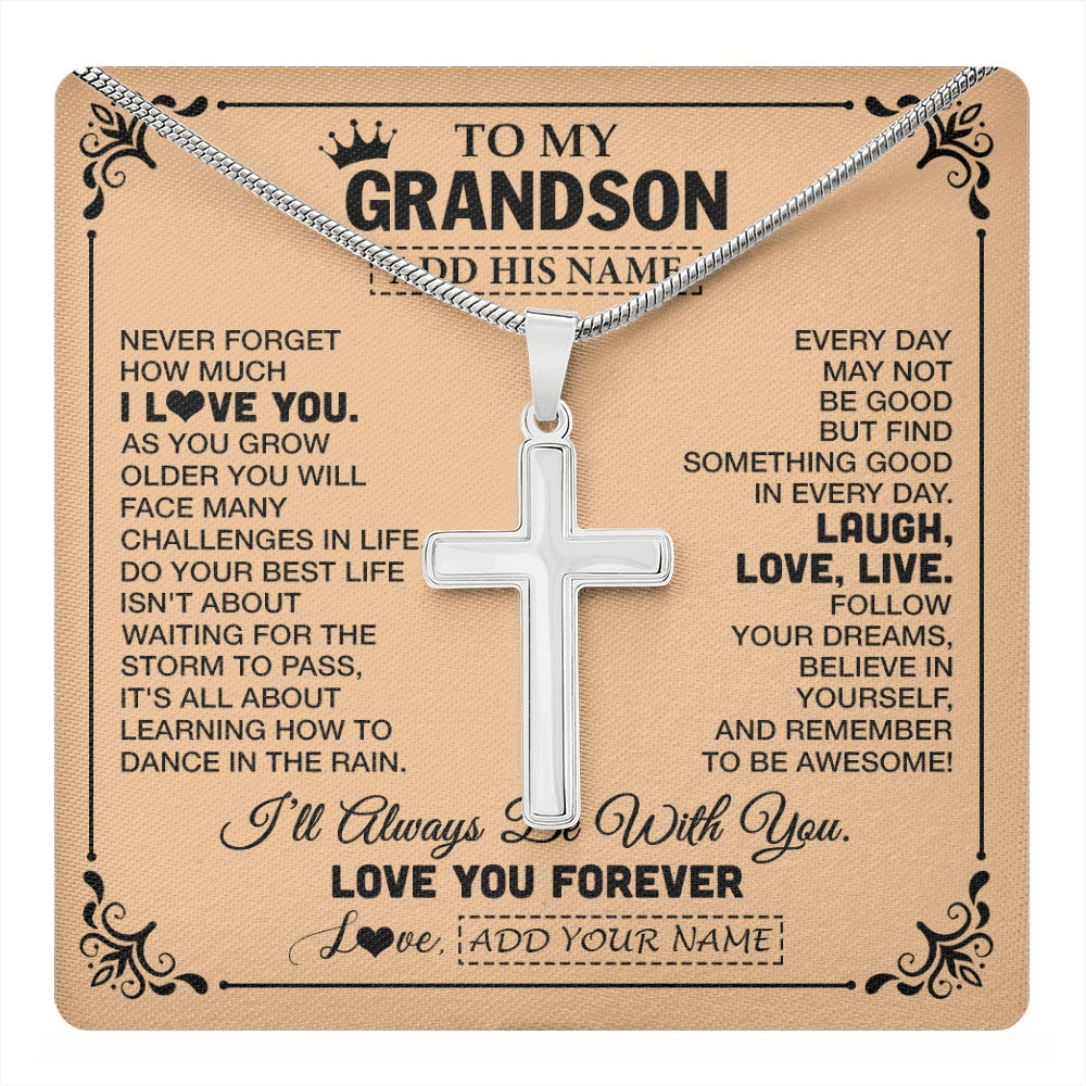 Stainless Cross Necklace Stainless Steel | 1 | Personalized To My Grandson Gifts Necklace From Grandma Grandpa Never Forget How Much I Love You Grandson Birthday Gifts Christmas Gift Box Message Card | https://teecentury.