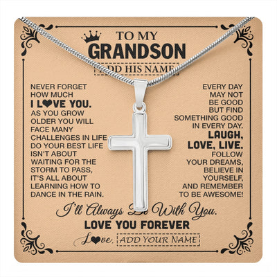 Stainless Cross Necklace Stainless Steel | 1 | Personalized To My Grandson Gifts Necklace From Grandma Grandpa Never Forget How Much I Love You Grandson Birthday Gifts Christmas Gift Box Message Card | https://teecentury.