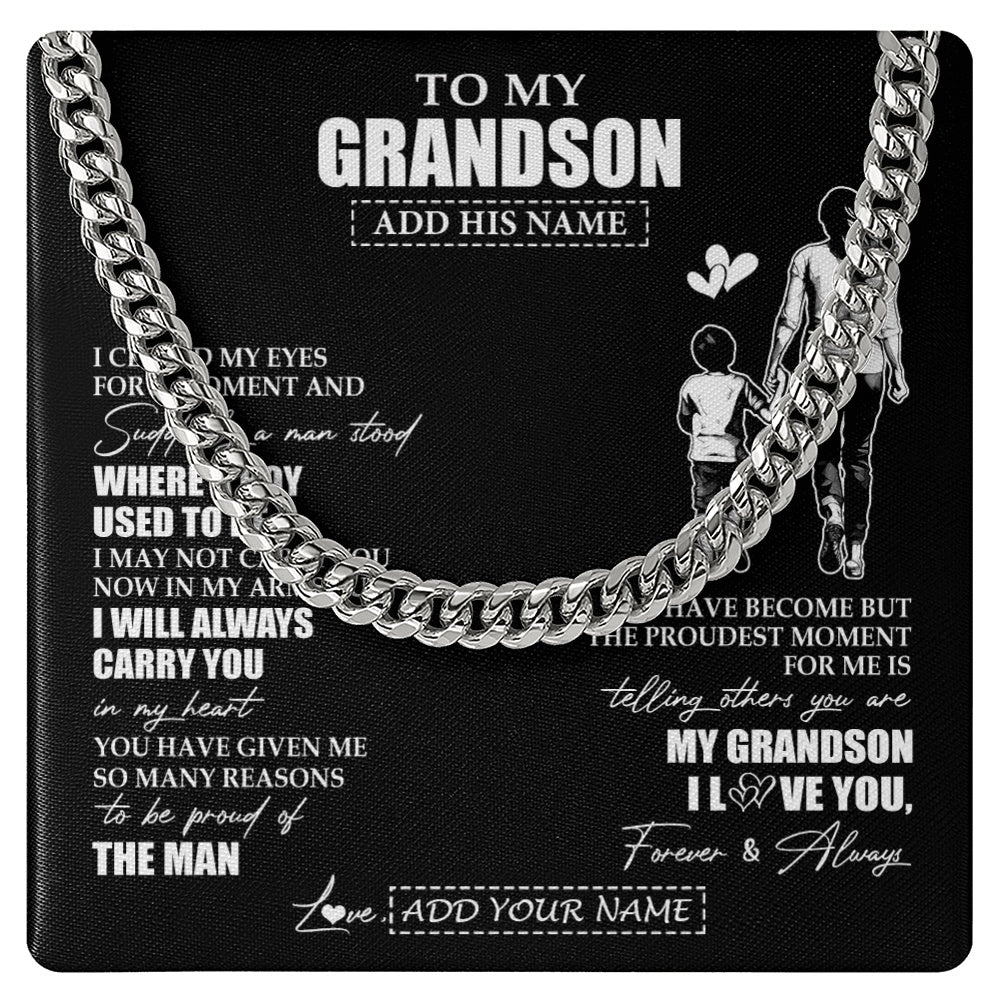 Cuban Link Chain Necklace Stainless Steel | 1 | Personalized To My Grandson Gifts Necklace From Grandma Nana I Closed My Eyes For A Moment Grandson Birthday Graduation Christmas Custom Gift Box Message Card | teecentury.myshopify