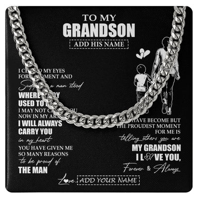 Cuban Link Chain Necklace Stainless Steel | 1 | Personalized To My Grandson Gifts Necklace From Grandma Nana I Closed My Eyes For A Moment Grandson Birthday Graduation Christmas Custom Gift Box Message Card | teecentury.myshopify
