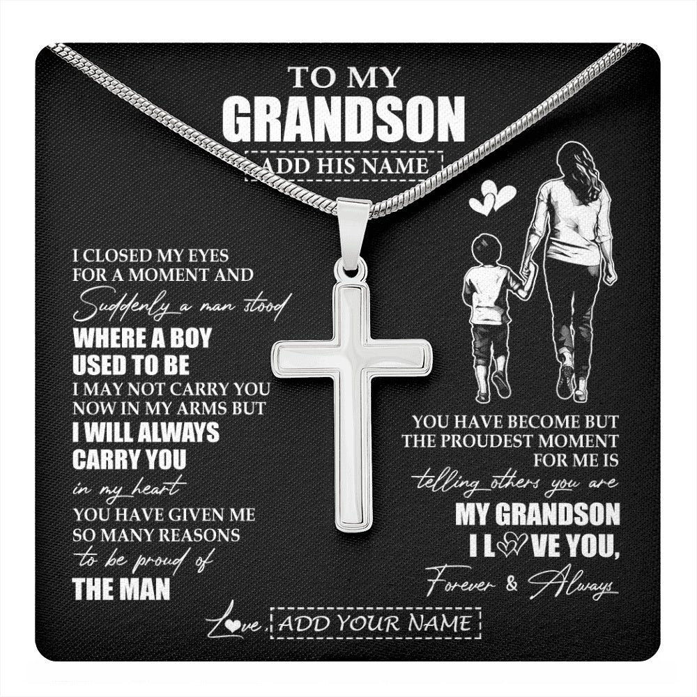 Stainless Cross Necklace Stainless Steel | 1 | Personalized To My Grandson Gifts Necklace From Grandma Nana I Closed My Eyes For A Moment Grandson Birthday Graduation Christmas Custom Gift Box Message Card | teecentury.myshopify