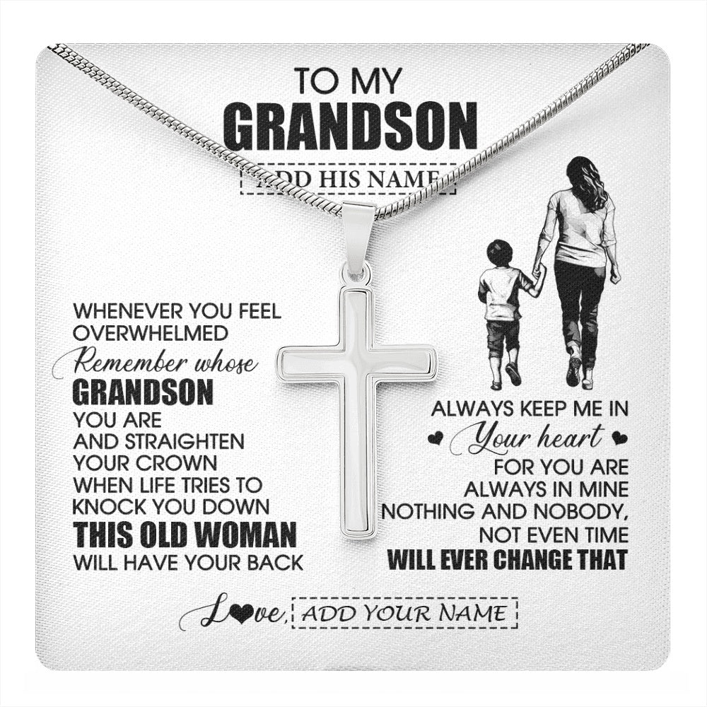 Stainless Cross Necklace Stainless Steel | 1 | Personalized To My Grandson Gifts Necklace From Grandma Nana Whenever Woman Unique Birthday Gifts For Grandson Graduation Christmas Gift Box Message Card | teecentury.myshopify