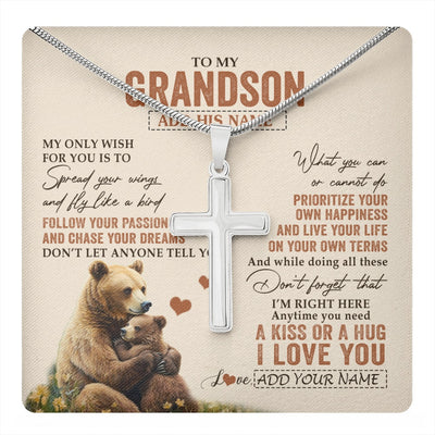 Stainless Cross Necklace Stainless Steel | 1 | Personalized To My Grandson Gifts Necklace From Grandma Papa Bear My Only Wish For You Grandson Birthday Gifts Graduation Christmas Gift Box Message Card | teecentury.myshopify