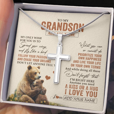 Stainless Cross Necklace Stainless Steel | 2 | Personalized To My Grandson Gifts Necklace From Grandma Papa Bear My Only Wish For You Grandson Birthday Gifts Graduation Christmas Gift Box Message Card | teecentury.myshopify