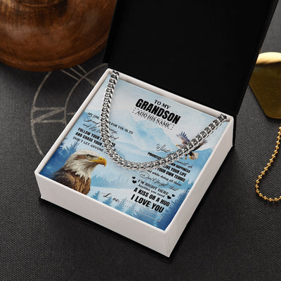 Cuban Link Chain Necklace Stainless Steel | 2 | Personalized To My Grandson Gifts Necklace From Grandma Papa Eagle My Only Wish For You Grandson Birthday Gifts Graduation Christmas Gift Box Message Card | teecentury.myshopify