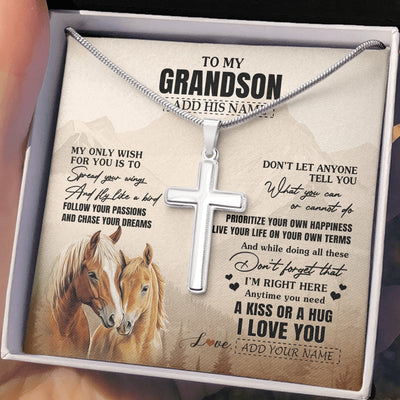 Stainless Cross Necklace Stainless Steel | 2 | Personalized To My Grandson Gifts Necklace From Grandma Papa Horse My Only Wish For You Grandson Birthday Gifts Graduation Christmas Gift Box Message Card | https://teecentury.