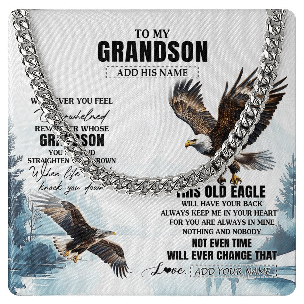 Cuban Link Chain Necklace Stainless Steel | 1 | Personalized To My Grandson Gifts Necklace From Grandma Papa Whenever Eagle Unique Birthday Gifts For Grandson Christmas Custom Keepsake Gift Box Message Card | https://teecentury.