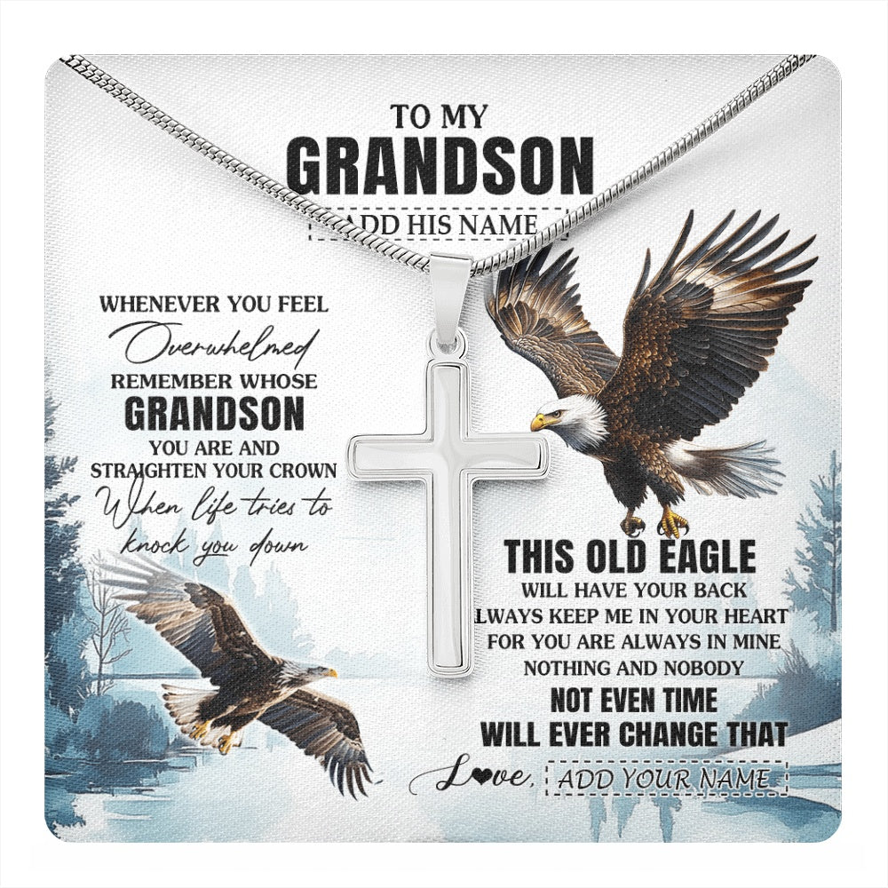 Stainless Cross Necklace Stainless Steel | 1 | Personalized To My Grandson Gifts Necklace From Grandma Papa Whenever Eagle Unique Birthday Gifts For Grandson Christmas Custom Keepsake Gift Box Message Card | https://teecentury.