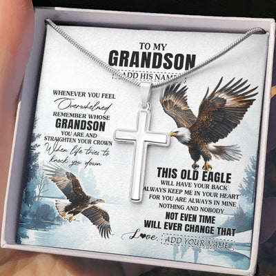 Stainless Cross Necklace Stainless Steel | 2 | Personalized To My Grandson Gifts Necklace From Grandma Papa Whenever Eagle Unique Birthday Gifts For Grandson Christmas Custom Keepsake Gift Box Message Card | https://teecentury.