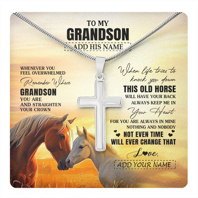 Stainless Cross Necklace Stainless Steel | 1 | Personalized To My Grandson Gifts Necklace From Grandma Papa Whenever Horse Unique Birthday Gifts For Grandson Graduation Christmas Gift Box Message Card | teecentury.myshopify