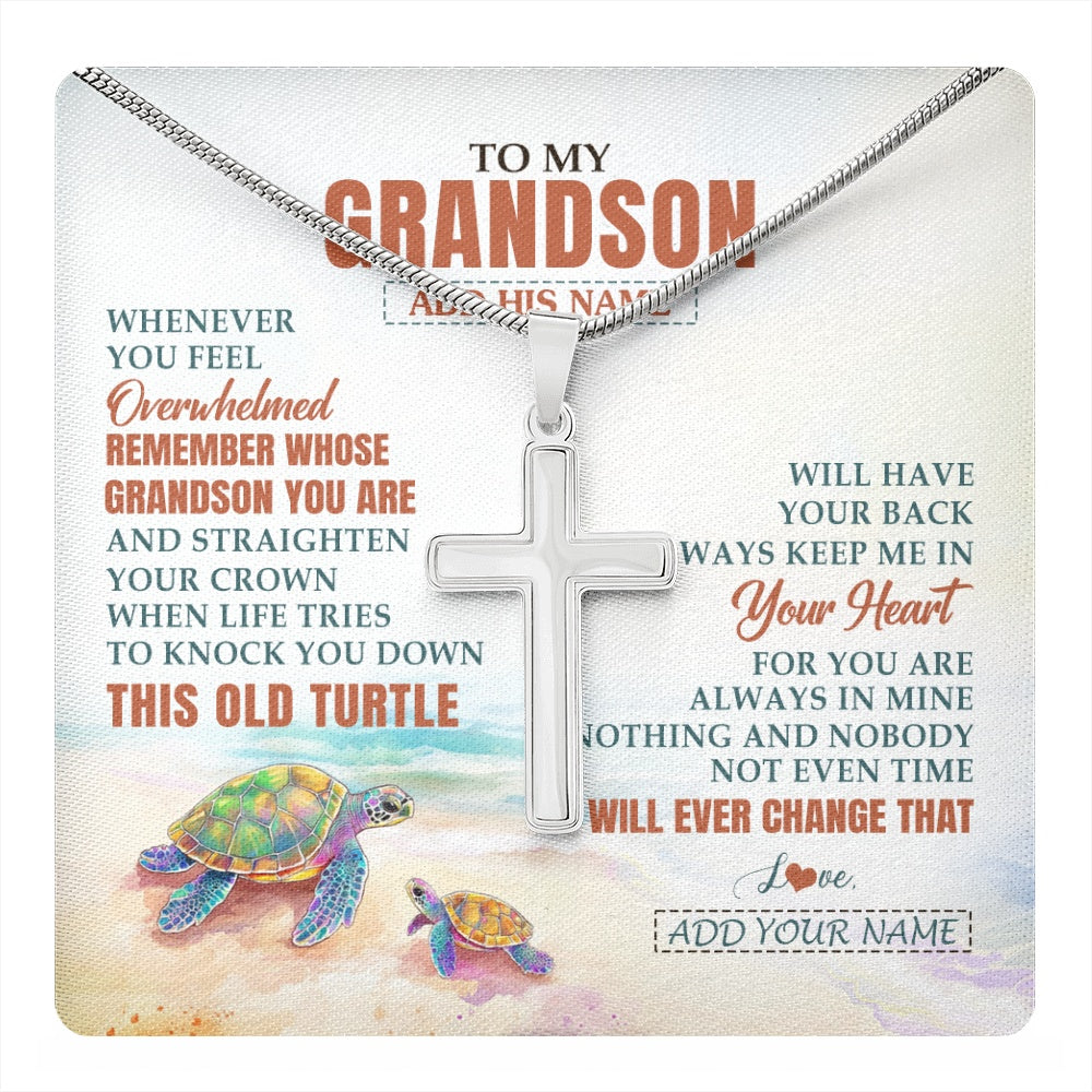Stainless Cross Necklace Stainless Steel | 1 | Personalized To My Grandson Gifts Necklace From Grandma Papa Whenever Turtle Unique Birthday Gifts For Grandson Graduation Christmas Gift Box Message Card | https://teecentury.