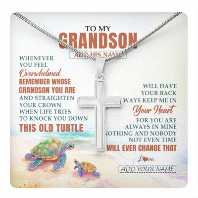 Stainless Cross Necklace Stainless Steel | 1 | Personalized To My Grandson Gifts Necklace From Grandma Papa Whenever Turtle Unique Birthday Gifts For Grandson Graduation Christmas Gift Box Message Card | https://teecentury.