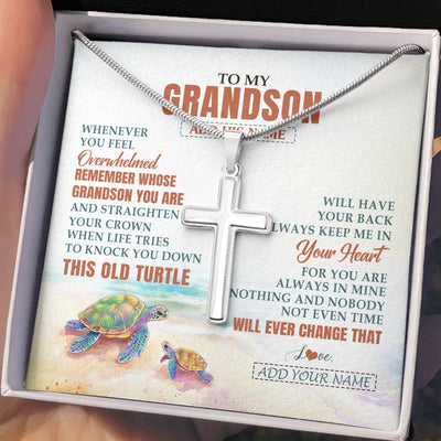 Stainless Cross Necklace Stainless Steel | 2 | Personalized To My Grandson Gifts Necklace From Grandma Papa Whenever Turtle Unique Birthday Gifts For Grandson Graduation Christmas Gift Box Message Card | https://teecentury.
