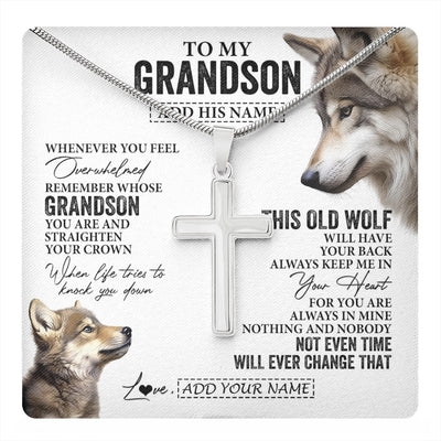 Stainless Cross Necklace Stainless Steel | 1 | Personalized To My Grandson Gifts Necklace From Grandma Papa Whenever Wolf Unique Birthday For Grandson Graduation Christmas Custom Gift Box Message Card | https://teecentury.