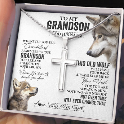 Stainless Cross Necklace Stainless Steel | 2 | Personalized To My Grandson Gifts Necklace From Grandma Papa Whenever Wolf Unique Birthday For Grandson Graduation Christmas Custom Gift Box Message Card | https://teecentury.