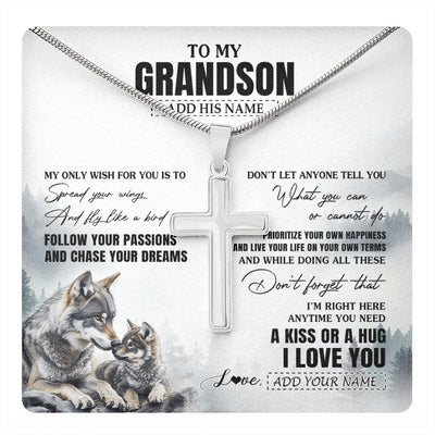 Stainless Cross Necklace Stainless Steel | 1 | Personalized To My Grandson Gifts Necklace From Grandma Papa Wolf My Only Wish For You Grandson Birthday Gifts Graduation Christmas Gift Box Message Card | https://teecentury.