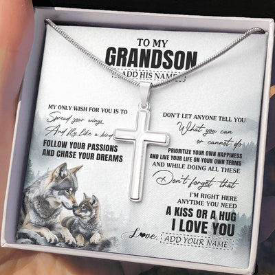 Stainless Cross Necklace Stainless Steel | 2 | Personalized To My Grandson Gifts Necklace From Grandma Papa Wolf My Only Wish For You Grandson Birthday Gifts Graduation Christmas Gift Box Message Card | https://teecentury.