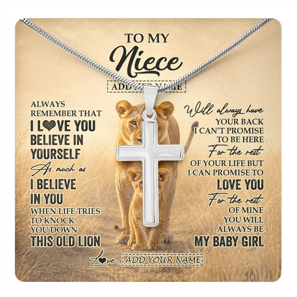 Stainless Cross Necklace Stainless Steel | 1 | Personalized To My Grandson Gifts Necklace From Grandpa Papa Always Remember Lion Gifts For Grandson Birthday Graduation Christmas Custom Gift Box Message Card | https://teecentury.
