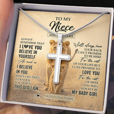 Stainless Cross Necklace Stainless Steel | 2 | Personalized To My Grandson Gifts Necklace From Grandpa Papa Always Remember Lion Gifts For Grandson Birthday Graduation Christmas Custom Gift Box Message Card | https://teecentury.