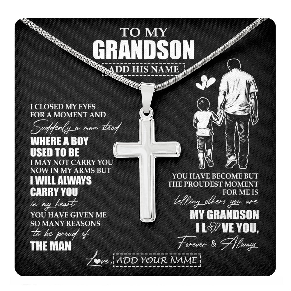 Stainless Cross Necklace Stainless Steel | 1 | Personalized To My Grandson Gifts Necklace From Grandpa Papa I Closed My Eyes For A Moment Grandson Birthday Graduation Christmas Custom Gift Box Message Card | teecentury.myshopify