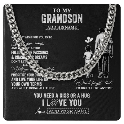 Cuban Link Chain Necklace Stainless Steel | 1 | Personalized To My Grandson Gifts Necklace From Grandpa Papa My Only Wish For You Grandson Birthday Gifts Graduation Christmas Custom Gift Box Message Card | teecentury.myshopify