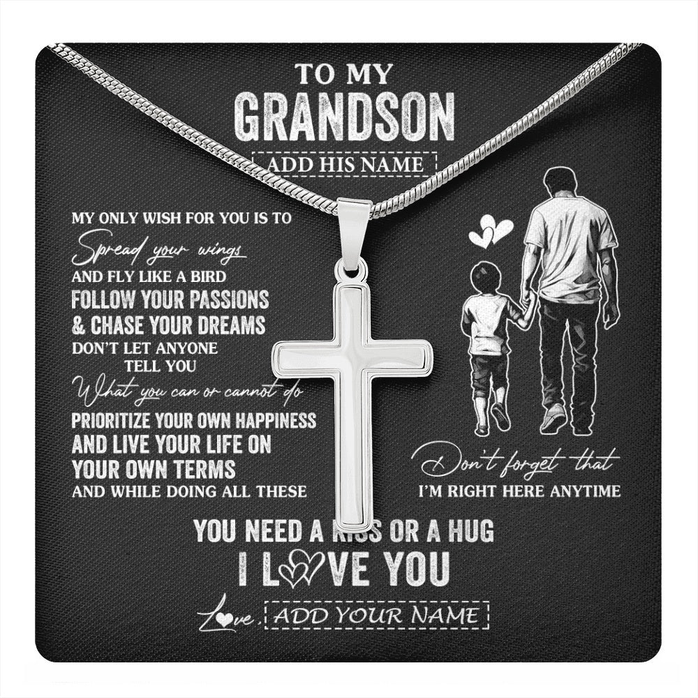 Stainless Cross Necklace Stainless Steel | 1 | Personalized To My Grandson Gifts Necklace From Grandpa Papa My Only Wish For You Grandson Birthday Gifts Graduation Christmas Custom Gift Box Message Card | teecentury.myshopify