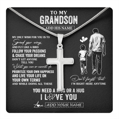 Stainless Cross Necklace Stainless Steel | 1 | Personalized To My Grandson Gifts Necklace From Grandpa Papa My Only Wish For You Grandson Birthday Gifts Graduation Christmas Custom Gift Box Message Card | teecentury.myshopify