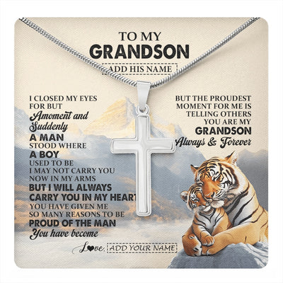 Stainless Cross Necklace Stainless Steel | 1 | Personalized To My Grandson Gifts Necklace Tiger From Grandma Grandpa You Are My Grandson Birthday Gifts Graduation Christmas Custom Gift Box Message Card | https://teecentury.
