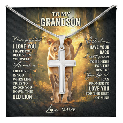 Stainless Cross Necklace Stainless Steel | 1 | Personalized To My Grandson Lion Necklace From Grandma Never Forget That I Love You Grandson Birthday Graduation Christmas Customized Gift Box Message Card | teecentury