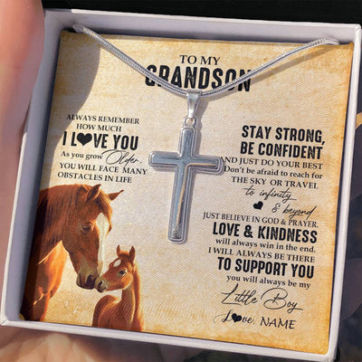Stainless Cross Necklace Stainless Steel | 2 | Personalized To My Grandson Necklace From Grandma Grandpa Always Remember I Love You Horse Grandson Birthday Gifts Christmas Customized Gift Box Message Card | teecentury
