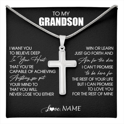 Stainless Cross Necklace Stainless Steel | 1 | Personalized To My Grandson Necklace From Grandma Grandpa Believe Deep In Your Heart Grandson Birthday Jewelry For Men Customized Gift Box Message Card | teecentury