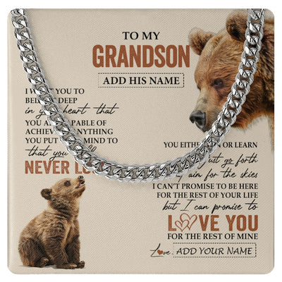 Cuban Link Chain Necklace Stainless Steel | 1 | Personalized To My Grandson Necklace From Grandma Grandpa You Will Never Lose Bear Grandson Birthday Gifts Graduation Christmas Custom Gift Box Message Card | teecentury.myshopify