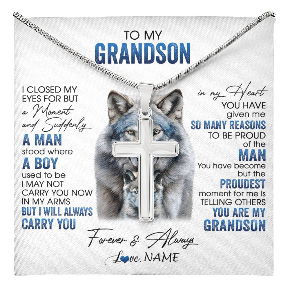 Stainless Cross Necklace Stainless Steel | 1 | Personalized To My Grandson Necklace From Grandma I Close My Eyes For But A Moment Wolf Grandson Birthday Gifts Christmas Customized Gift Box Message Card | teecentury