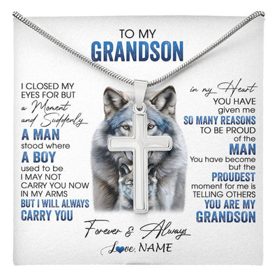 Stainless Cross Necklace Stainless Steel | 1 | Personalized To My Grandson Necklace From Grandma I Close My Eyes For But A Moment Wolf Grandson Birthday Gifts Christmas Customized Gift Box Message Card | teecentury