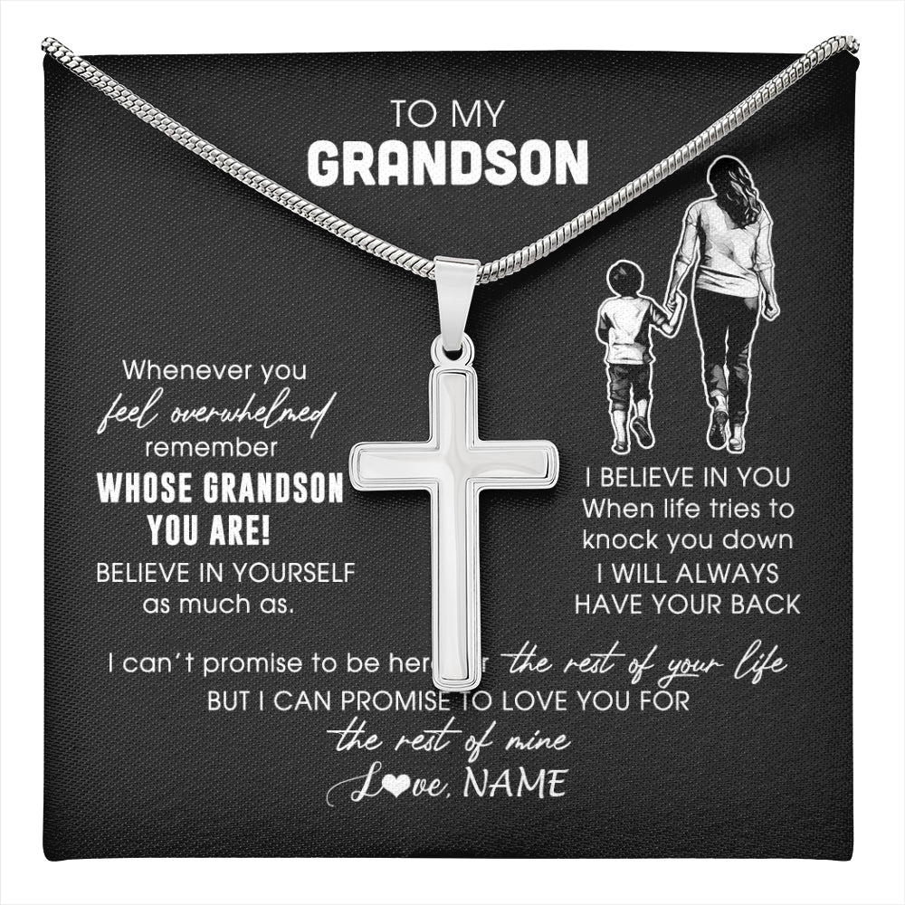 Stainless Cross Necklace Stainless Steel | 1 | Personalized To My Grandson Necklace From Grandma Mimi Whenever You Feel Overwhelmed Grandson Jewelry Birthday Christmas Customized Gift Box Message Card | teecentury
