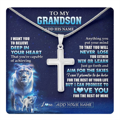Stainless Cross Necklace Stainless Steel | 1 | Personalized To My Grandson Necklace From Grandma Nana Believe Your Heart Grandson Gift Birthday Graduation Christmas Customized Gift Box Message Card | teecentury.myshopify