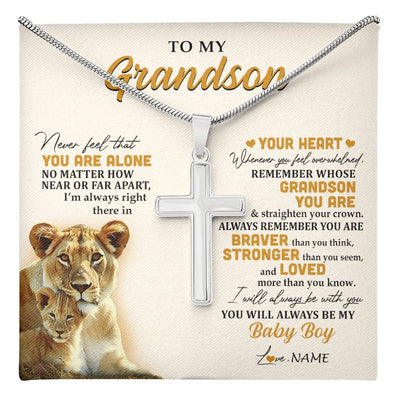 Stainless Cross Necklace Stainless Steel | 1 | Personalized To My Grandson Necklace From Grandma Nana Lion Never Feel That You Are Alone Great Grandson Birthday Christmas Customized Gift Box Message Card | teecentury