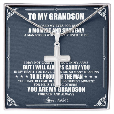 Stainless Cross Necklace Stainless Steel | 1 | Personalized To My Grandson Necklace From Grandma Papa I Close My Eyes Gifts For Grandson Birthday Graduation Christmas Customized Gift Box Message Card | teecentury