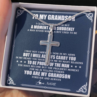Stainless Cross Necklace Stainless Steel | 2 | Personalized To My Grandson Necklace From Grandma Papa I Close My Eyes Gifts For Grandson Birthday Graduation Christmas Customized Gift Box Message Card | teecentury