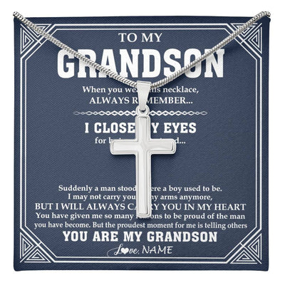 Stainless Cross Necklace Stainless Steel | 1 | Personalized To My Grandson Necklace From Grandma Papa Suddenly A Man Jewelry Grandson Birthday Gifts Graduation Christmas Customized Gift Box Message Card | teecentury