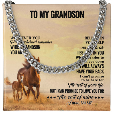 Cuban Link Chain Necklace Stainless Steel | 1 | Personalized To My Grandson Necklace From Grandma Papa Whenever You Feel Horse Grandson Birthday Gifts Graduation Christmas Customized Gift Box Message Card | teecentury
