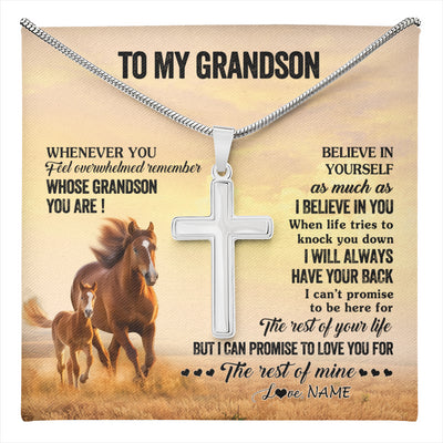 Stainless Cross Necklace Stainless Steel | 1 | Personalized To My Grandson Necklace From Grandma Papa Whenever You Feel Horse Grandson Birthday Gifts Graduation Christmas Customized Gift Box Message Card | teecentury