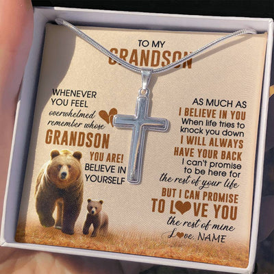 Stainless Cross Necklace Stainless Steel | 2 | Personalized To My Grandson Necklace From Grandma Whenever You Feel Bear Grandson Birthday Gifts Gifts Graduation Christmas Customized Gift Box Message Card | teecentury