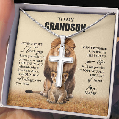 Stainless Cross Necklace Stainless Steel | 2 | Personalized To My Grandson Necklace From Grandpa Papa Lion Never Forget That I Love You Grandson Jewelry Birthday Gifts Christmas Customized Message Card | https://teecentury.