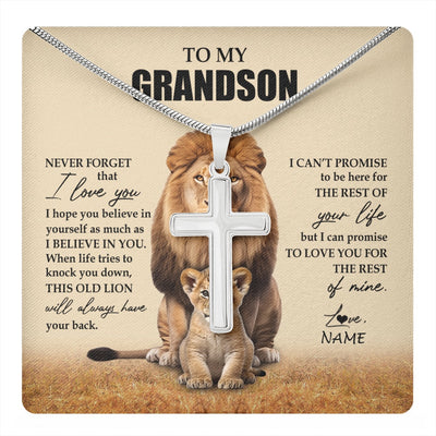 Stainless Cross Necklace Stainless Steel | 1 | Personalized To My Grandson Necklace From Grandpa Papa Lion Never Forget That I Love You Grandson Jewelry Birthday Gifts Christmas Customized Message Card | https://teecentury.